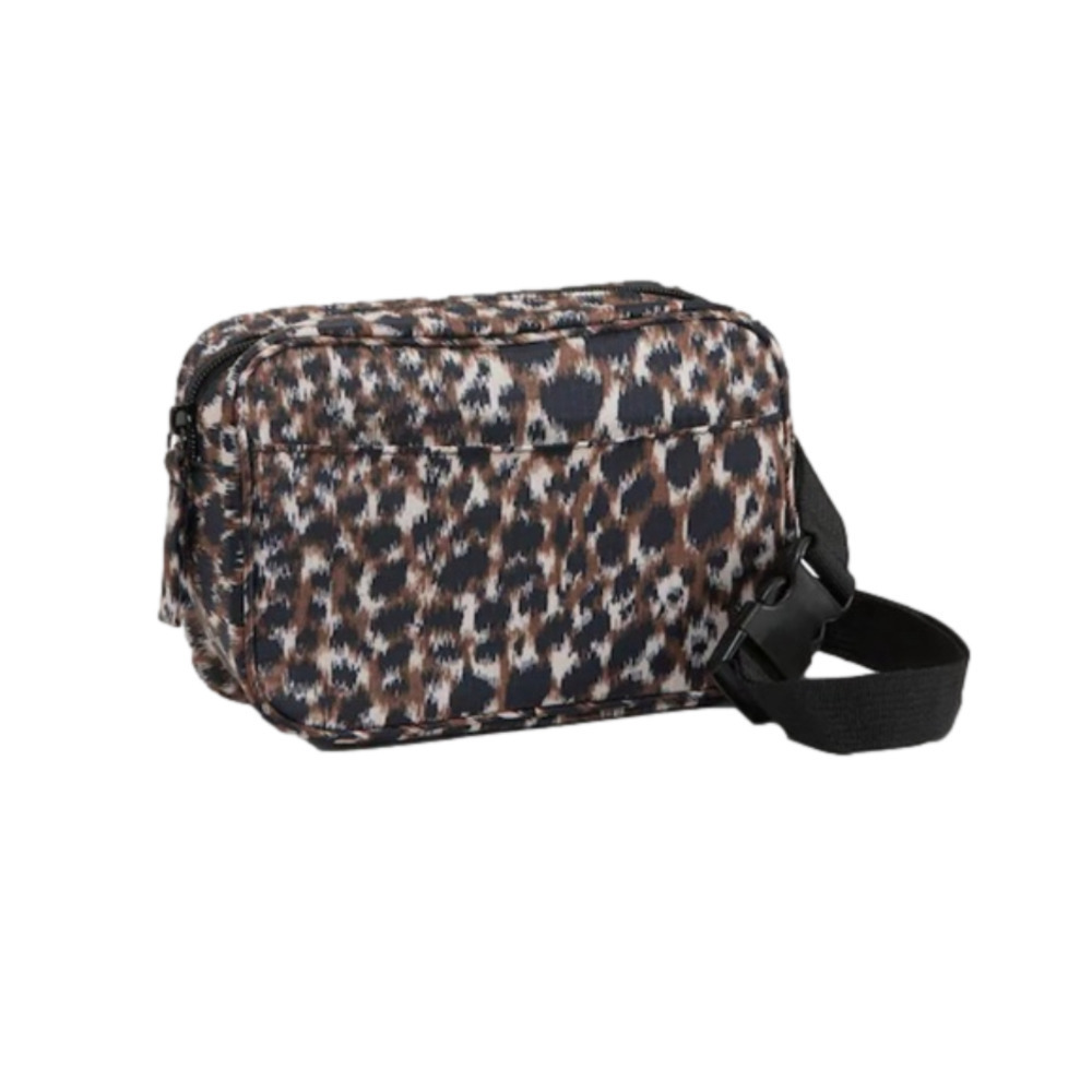 Nylon Crossbody Belt Bag animal print black & brown